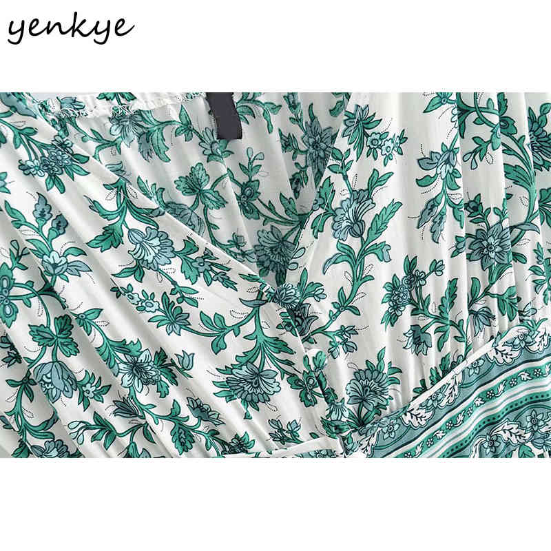 YENKYE Floral Print Holiday Sexy Sling Dress Women V Neck Sleeveless A-line Casual Long Dress Female Summer Boho Beach Robe 210515