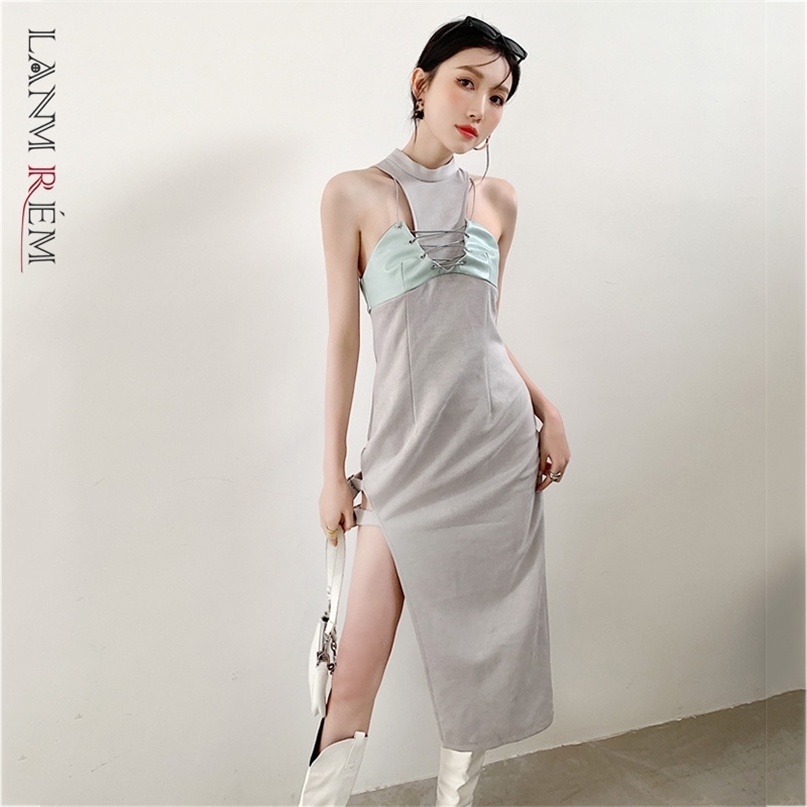 Women' Gray Strap Stitching Split Dress Stand Collar Sleeveless Slim Temperament Fashion Trendy Summer 2E1227 210526, Grey green
Women' Gray Strap Stitching Split Dress Stand Collar Sleeveless Slim Temperament Fashion Trendy Summer 2E1227 210526, Grey green