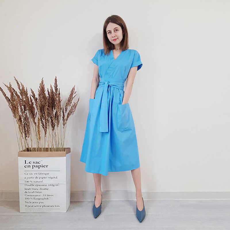 Office Lady Women Casual Sashes A-Line Dress Ladies Short Sleeve V-Neck Summer Dress Fashion Midi Party Dress Vestidos 210608, As picture
Office Lady Women Casual Sashes A-Line Dress Ladies Short Sleeve V-Neck Summer Dress Fashion Midi Party Dress Vestidos 210608, As picture