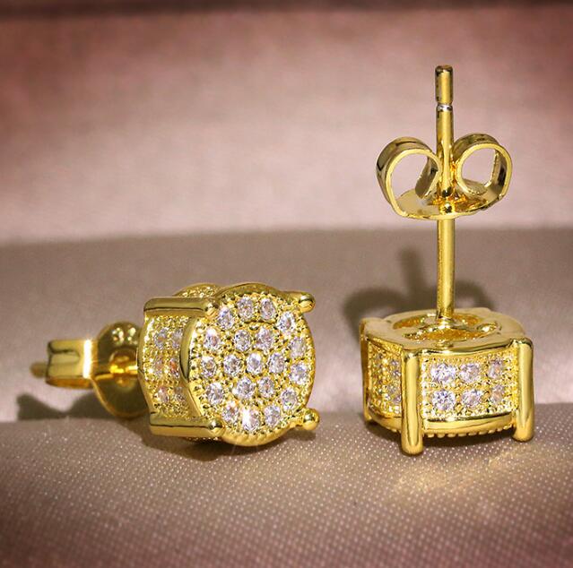 Unisex Men Women Stud Earrings Gold Silver Plated Sparkling Luxury Shining Crystal CZ Simulated Diamond Earring Jewelry