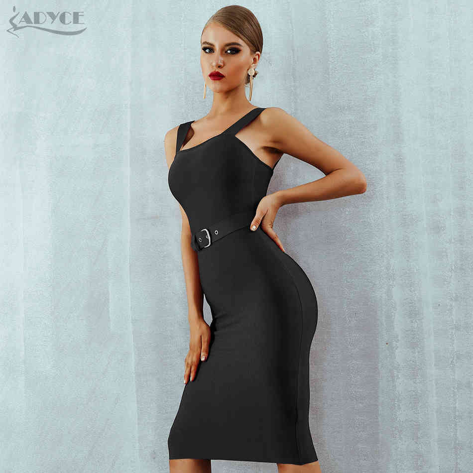 Summer Bandage Dress Women Sexy Apricot Black Sleeveless Spaghetti Strap Belt Midi Bodycon Party Club 210423