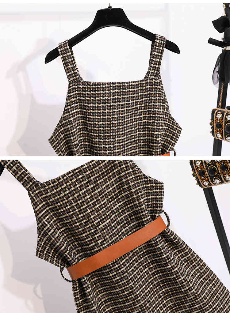 Autumn Winter Woman Elegant Sleeveless Tweed Plaid Strap Casual Slim Dress Female Vestidos 210518