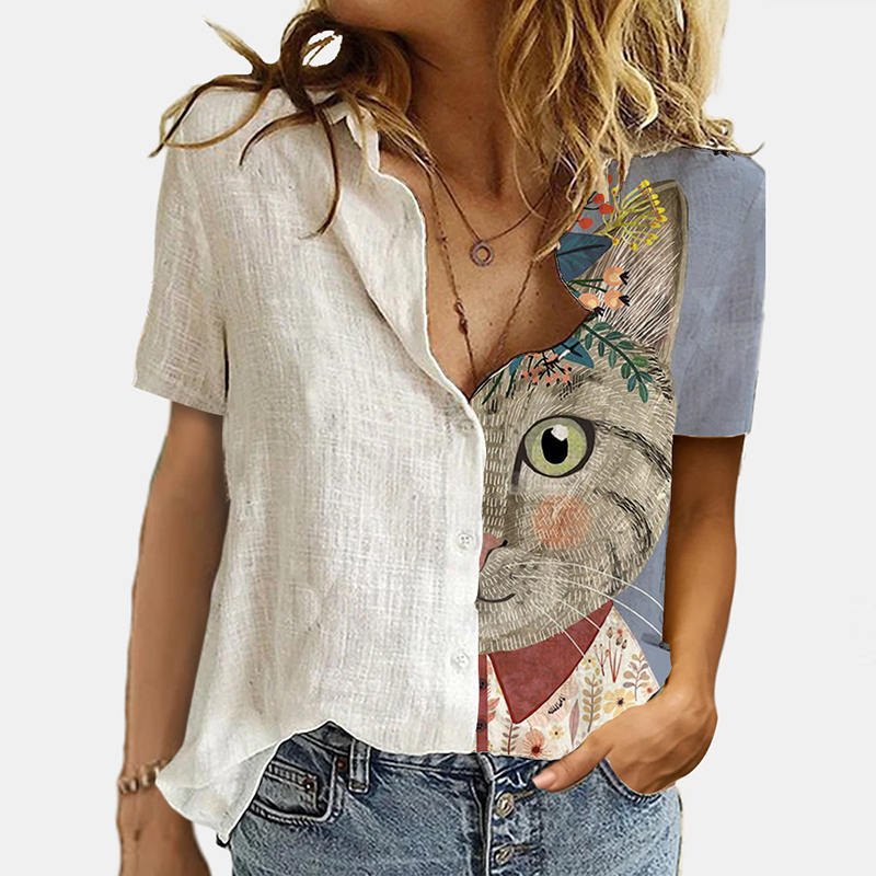 Vintage Women Patchwork Button Short Sleeve Blouse Summer Casual Loose Office Shirt Femme Plus Size 3XL Cats Printed Shirt Blusa, Short 05 white
Vintage Women Patchwork Button Short Sleeve Blouse Summer Casual Loose Office Shirt Femme Plus Size 3XL Cats Printed Shirt Blusa, Short 05 white