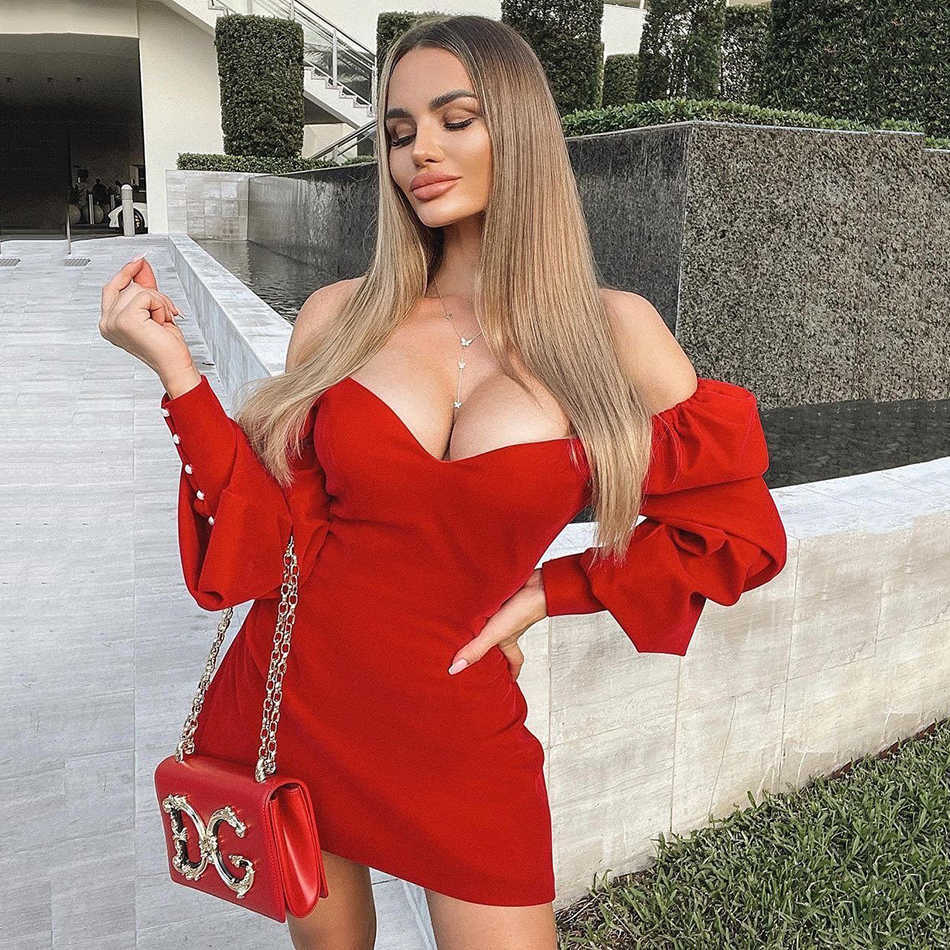 Summer Women'S Retro Solid V-Neck Powder Puff Sleeves Elegant Red Velvet Ladies A-Line Mini Sexy Party Dress 210525
