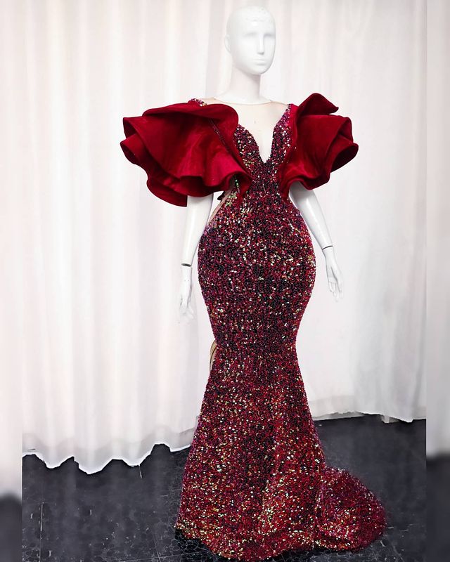 2021 Plus Size Arabic Aso Ebi Sparkly Mermaid Burgundy Prom Dresses Sheer Neck Sequined Formal Evening Party Second Reception Gowns Dress ZJ035