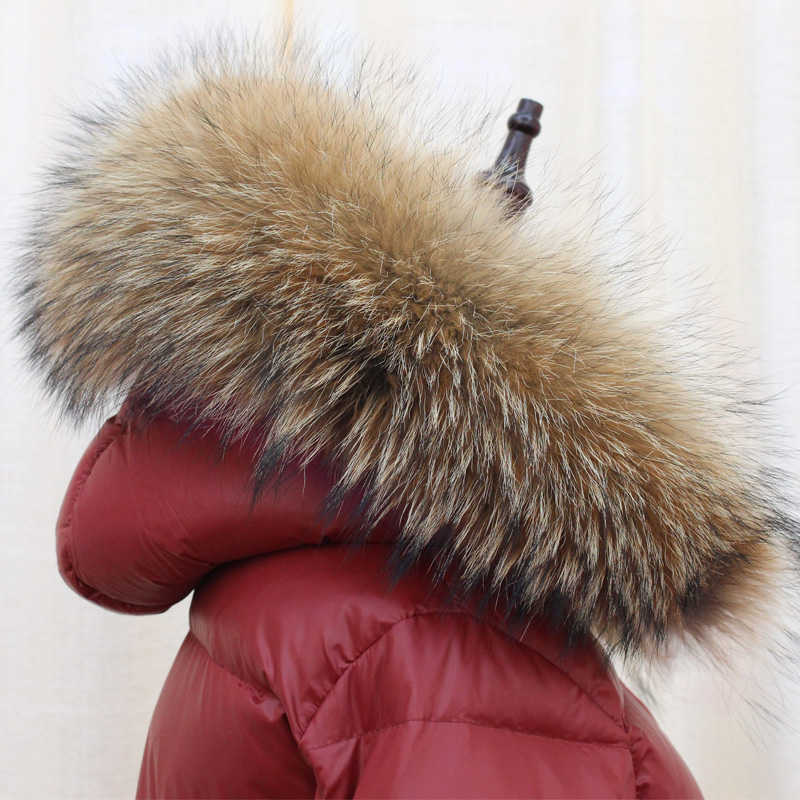 Large Natural Raccoon Fur Collar Hooded Winter Down Jacket Women 90% White Duck Down Thick Warm Park Female Long Snow Coat 210918