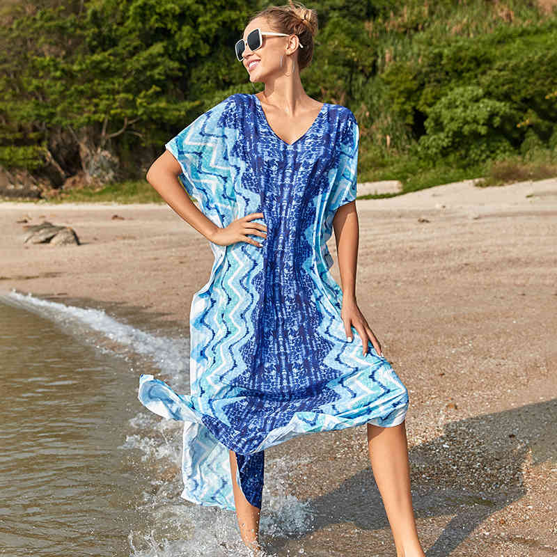 Plus Size Quick-drying Kaftan Tunic Beach Cover Up Saida de Praia Swimsuit Women Bikini Cover-ups Pareo Sarong Beachwear Q1223 210420