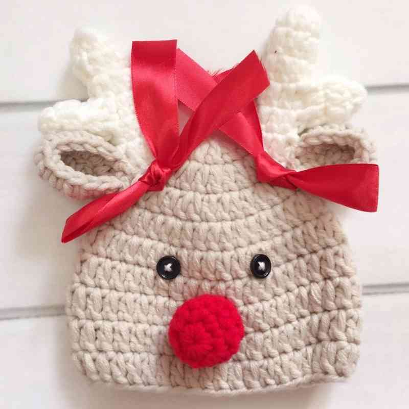 Christmas Deer born Cartoon Crochet Knitted Bowknot Baby Hat Pography Props 0-2 Month 210521