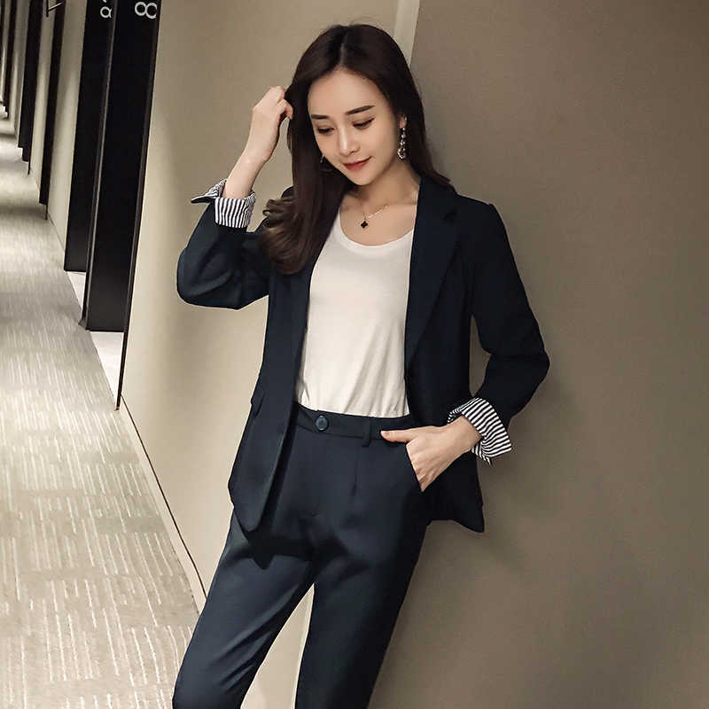 Professional women's suits pants temperament Slim solid color ladies small Female office trousers Two-piece 210527, Blue
Professional women's suits pants temperament Slim solid color ladies small Female office trousers Two-piece 210527, Blue