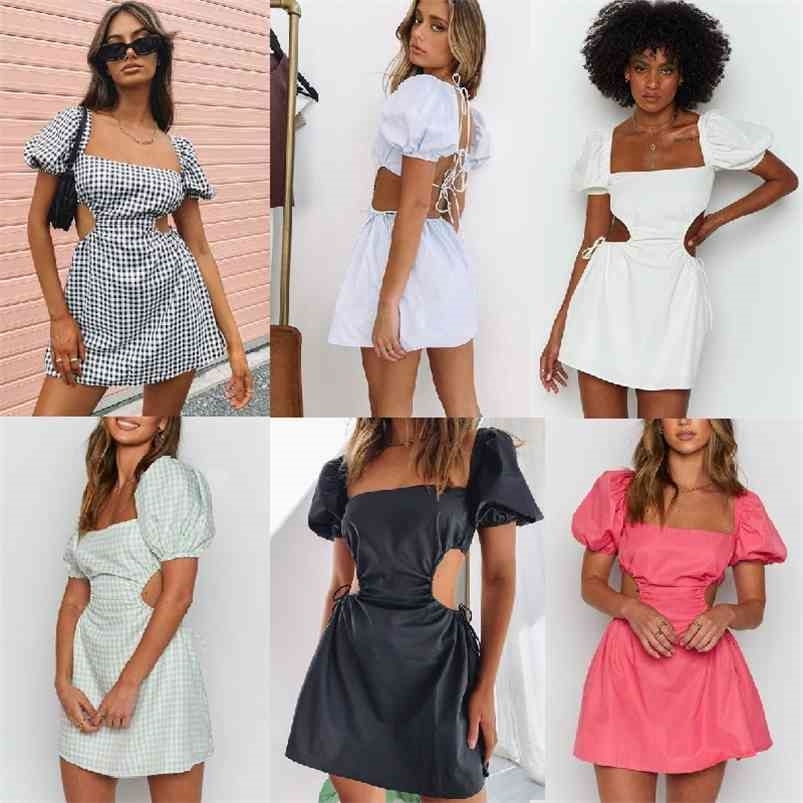 Summer Sexy Backless Temperament Women' 6-Color Square Collar Lace-Up Hollow Out Puff Sleeve A-Line Dress Femme Robe 210701, Watermelon red
Summer Sexy Backless Temperament Women' 6-Color Square Collar Lace-Up Hollow Out Puff Sleeve A-Line Dress Femme Robe 210701, Watermelon red