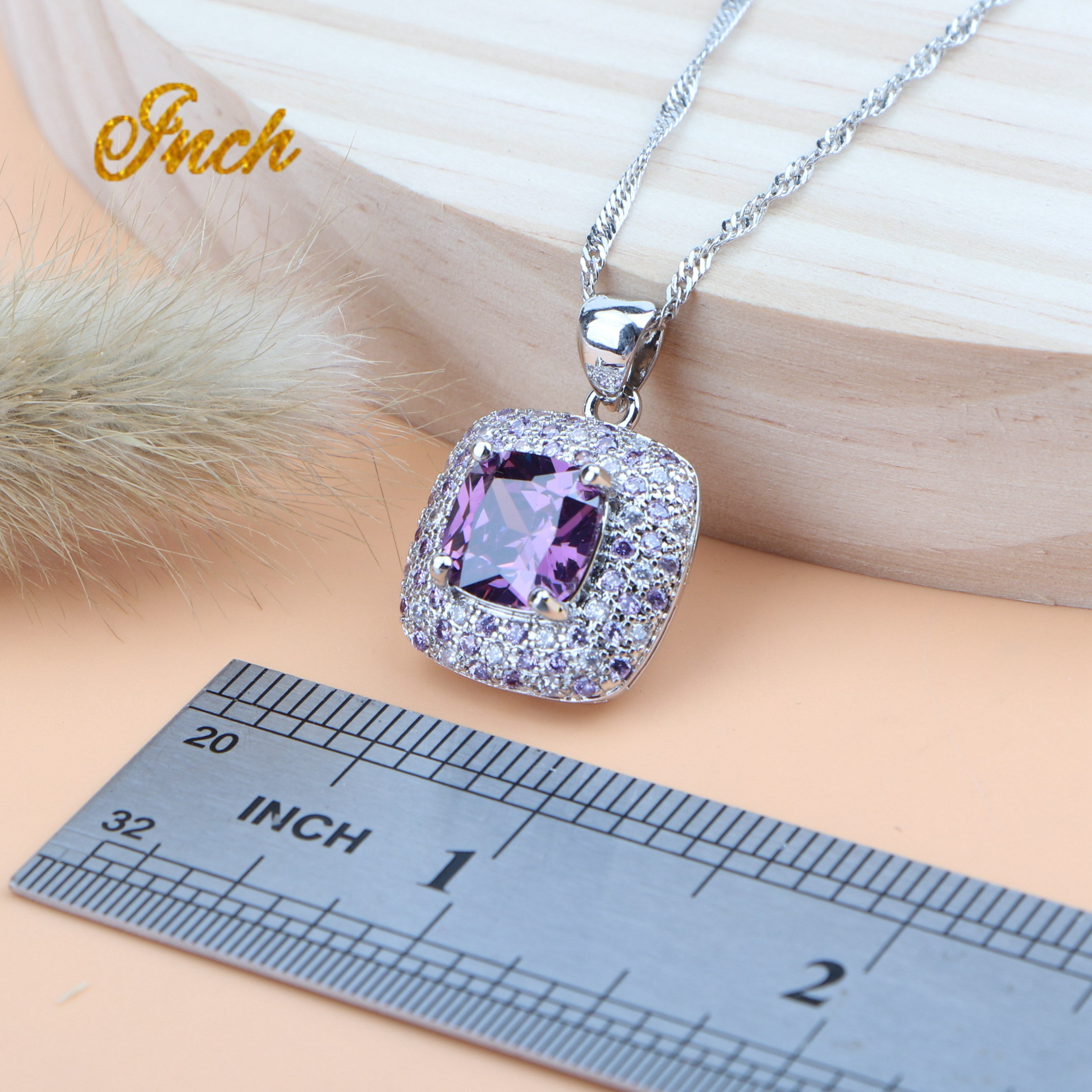 Silver 925 Women Jewelry Sets Purple Cubic Zirconia Jewelry Wedding Bridal Pendant Rings Earrings Bracelet