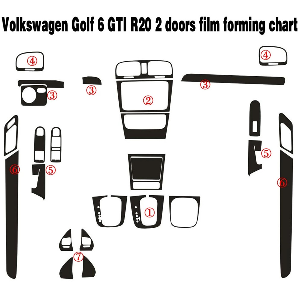 For Volkswagen Golf 6 GTI R20 MK6 2 doors Interior Central Control Panel Door Handle Carbon Fiber Stickers Decals Car styling