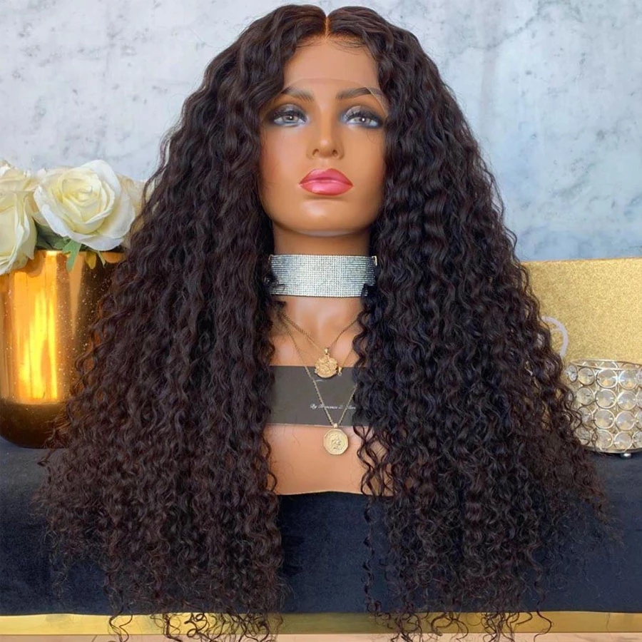 Black Loose Water Wave Synthetic Lace Front Wigs High Temperature Fiber For Women Pre Plucked With Natural Hairline