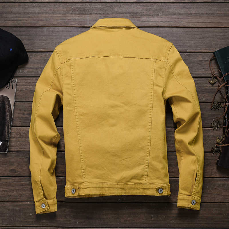 Spring Autumn Red white Black Yellow army green Jeans Jacket Men Slim Streetwear Denim Jacket Hip Hop Bomber Jacket Homme 211025