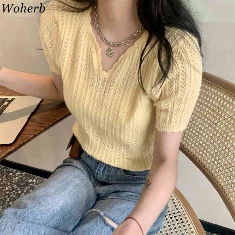 Hollow Out Knitted Thin Tops Women Summer Short Sleeve V Neck Pullover Sweater Solid Loose Korean Sweet Jumpers Femme 210519, Yellow
Hollow Out Knitted Thin Tops Women Summer Short Sleeve V Neck Pullover Sweater Solid Loose Korean Sweet Jumpers Femme 210519, Yellow