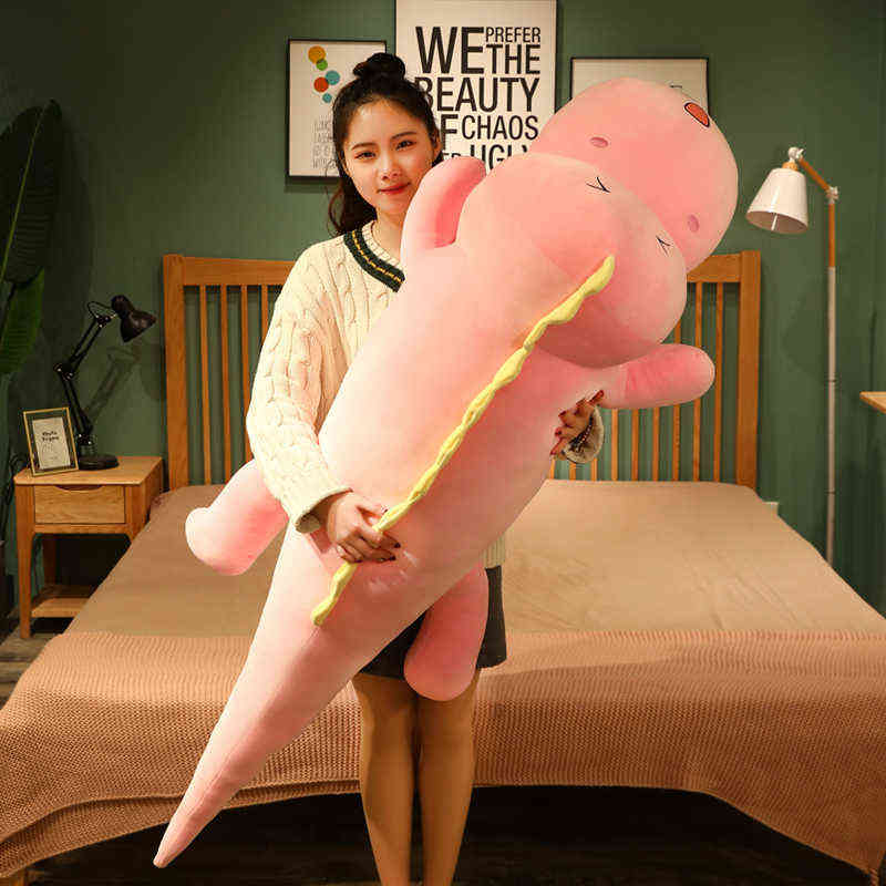 80-120CM Giant Cute Crocodile Plush Toy Stuffed Fluffy Cartoon Animal Doll Girlfriend Sleeping Pillow Baby Kids Birthday Gift AA220314