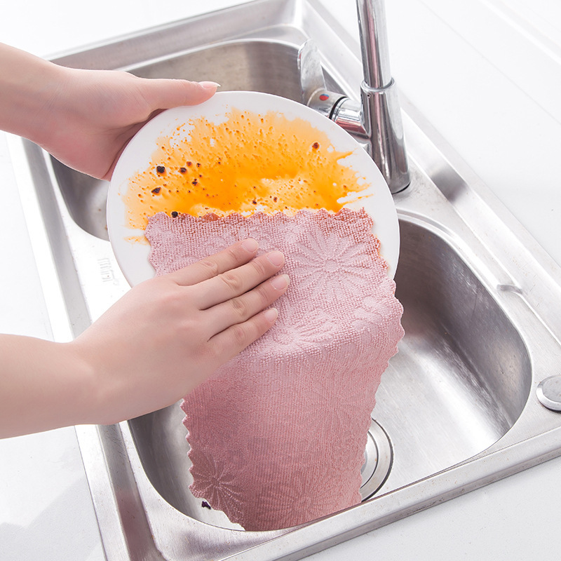 1Pcs Cleaning Towel Anti-grease Super Absorbent Home Washing Dish Wiping Rags 3Colors Microfiber Kitchen Supplies