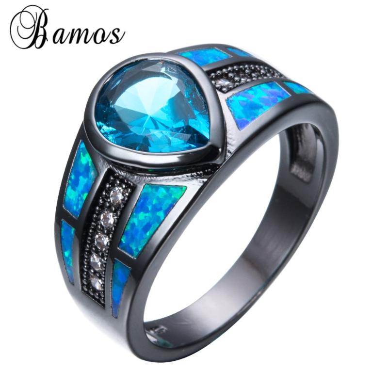 Wedding Rings Bamos Women Men Water Drop Light Blue Zircon Ring Black Gold Filled Party Fire Opal Birthday Gift Anel RB1149
Wedding Rings Bamos Women Men Water Drop Light Blue Zircon Ring Black Gold Filled Party Fire Opal Birthday Gift Anel RB1149
