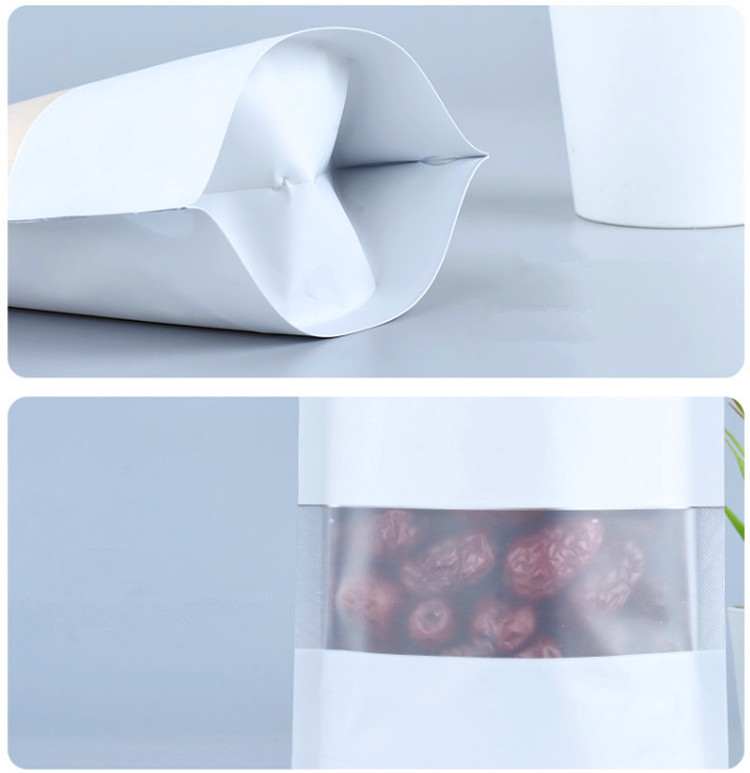 100pcs Stand up Matte White Aluminum Foil Window Zip Lock Bag Resealable Meat Coffee Powder Snack Nuts Xmas Wedding Gifts Heat Sealing Packaging Pouch