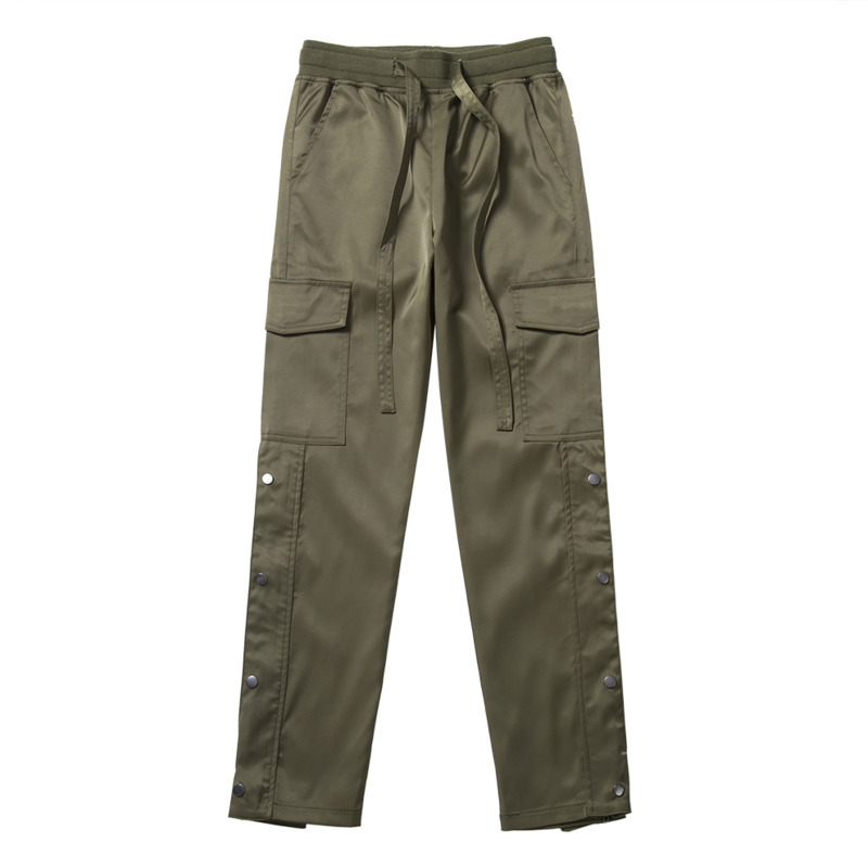 IEFB / Autumn Winter Streetwear Men's Side Snap Cargo Pants Hip Hop Slim Fit Ribboned Waistband Track Pants Elastic Waist 9Y4214 210524