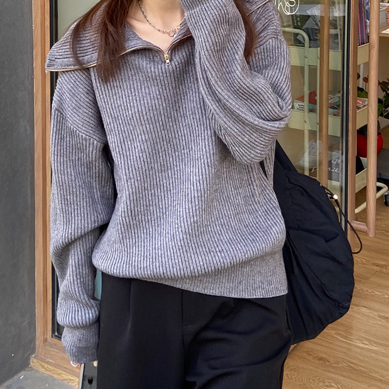 3 Colors Autumn Winter Korean style Knitted Sweaters Women Loose zipper Turtleneck Warm Sweater Female Jumpers (F1474 210423
