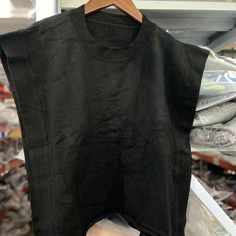 DEAT new spring fashion women clothes round neck sleeves knits vest turn-down collar ruffles single breasted dress WE12800M 210409