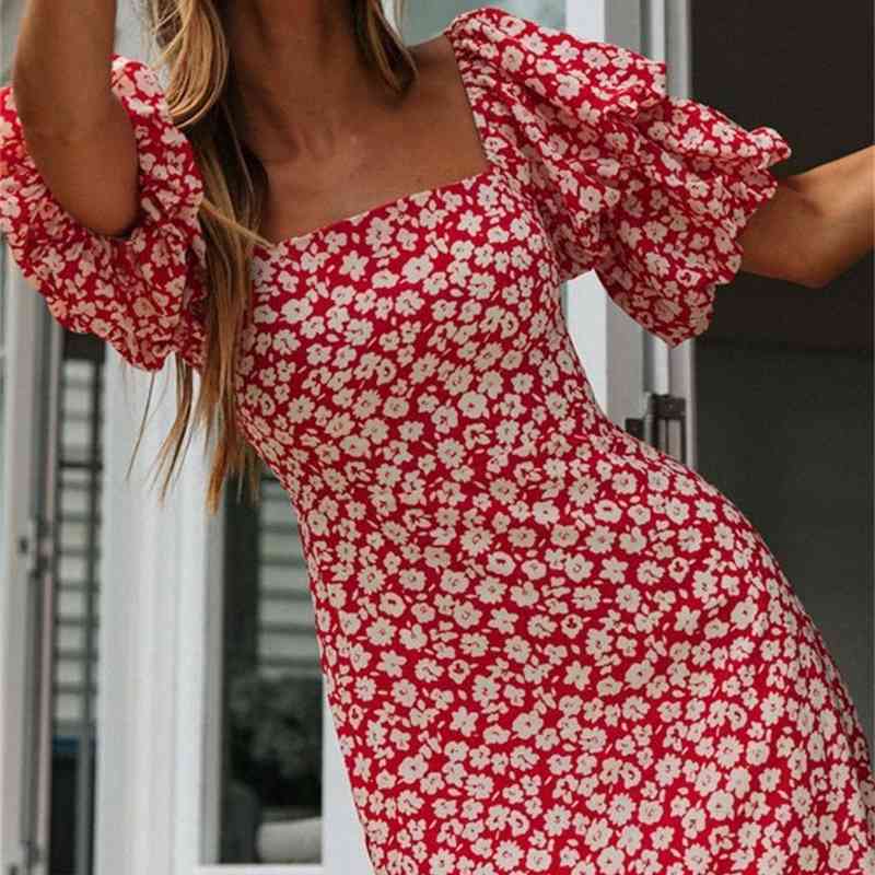Foridol Casual Red Floral Print Boho Dress Summer Beach Dress Women Famale Short Mini Sundress Vintage Vestidos De Mujer Fashion 210415