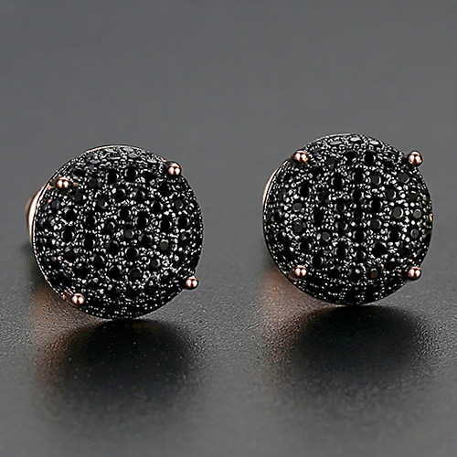 New fashion 10mm Round Cubic Zircon Stud Earring Hip Hop Jewelry Iced Bling AAA CZ Circl Black White Earring for Men Women Push-back Wholesale