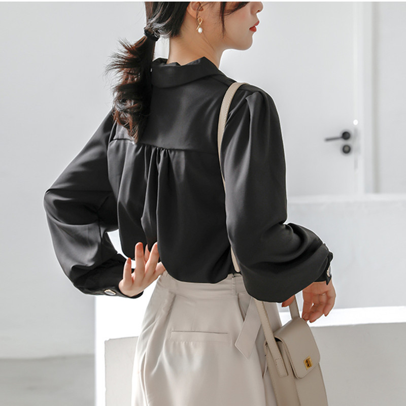 OL Elegant Career Shirt Autumn V-neck Solid Long-sleeved Loose Formal Chiffon Blouses Plus Size Women Clothing 210421