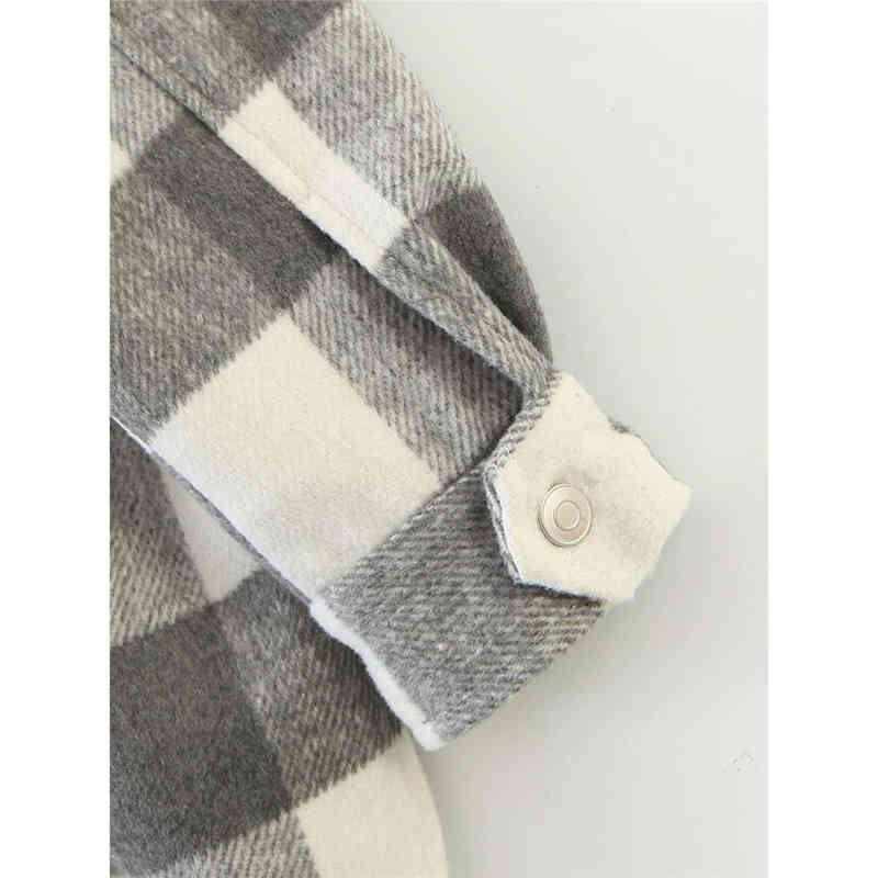 Women Autumn Plaid Print Gray Long Jackets Outwear Female Fashion Sleeve Pockets Single Breasted Jacket Coat mujer 210421