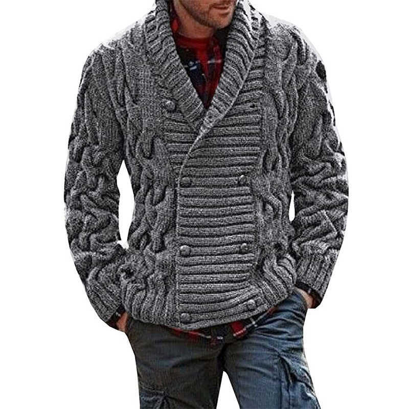 Winter Plus Size Men Loose Twist Pattern Double Breasted Knitted Cardigan Masculino Male Casual Streewear Sueter Hombre Invierno 210604