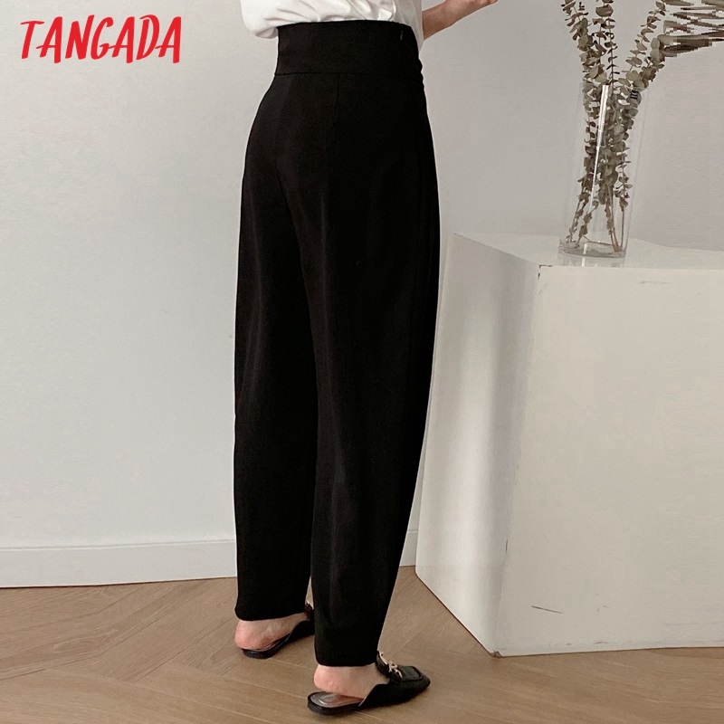 Fashion Women Black Loose Harm Long Trousers Side Zipper Female Pants JE86 210416