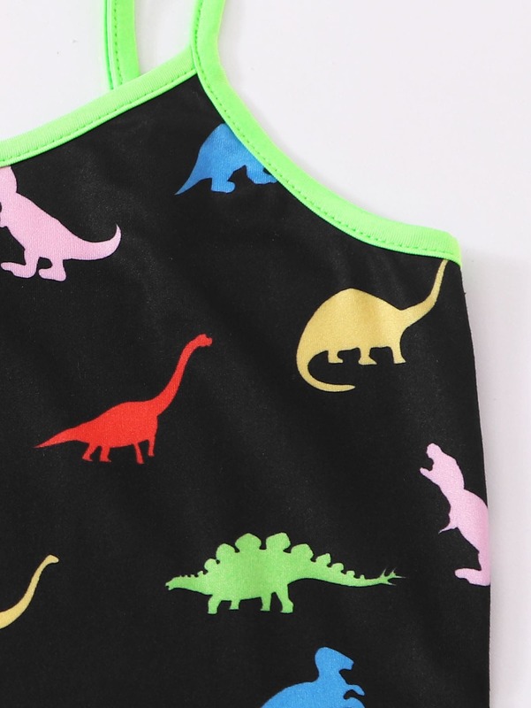 Girls Dinosaur Print Contrast Neon Binding Dress SHE