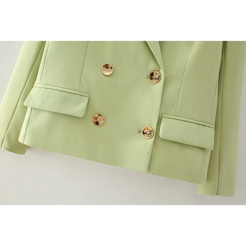 vintage ladies pocket jackets autumn button-fly women jacket green long sleeve female suit notched collar girls suits 210430
