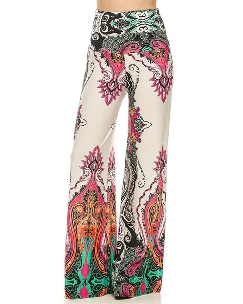 Women Pants Capris Printed Wide Leg Fashion Loose High Waist Trousers Plus Size Long Summer Beach 210524