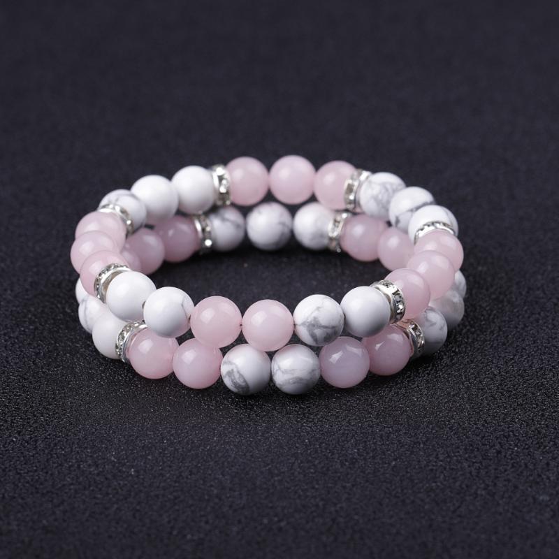 Beaded, Strands Fashion Women Natural Quartz Stone Bracelet 8mm Round White Howlite Turquoises Pink Crystal Bracelets For Girls Friendship
Beaded, Strands Fashion Women Natural Quartz Stone Bracelet 8mm Round White Howlite Turquoises Pink Crystal Bracelets For Girls Friendship