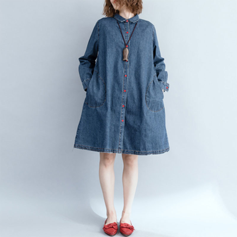 Arrival Autumn Korea Fashion Women Turn-down Collar Loose Denim Shirts All-matched Casual Long Blouses Big Size M585 210512