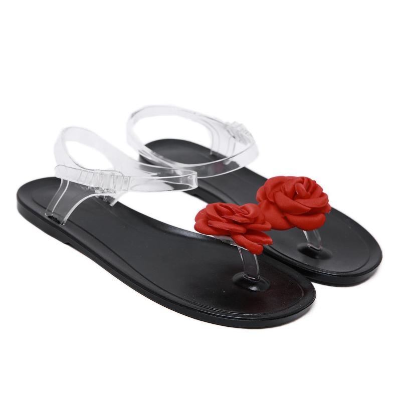 Sandals Fashion Women Bohemian Style Shoes Beautiful Rose Inlay Jelly Sexy Flat New (Size 35-40)