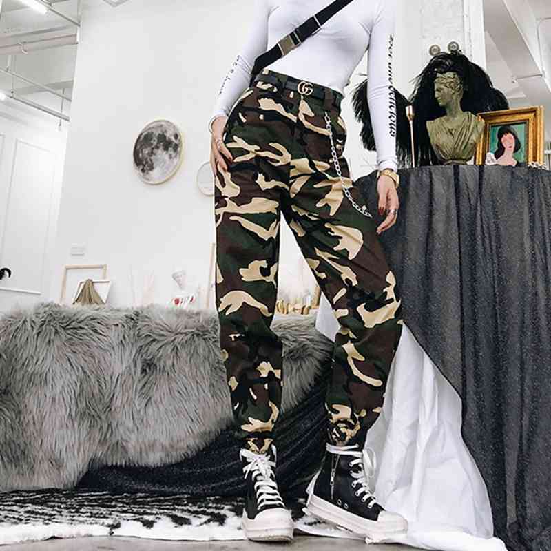 vintage chain black cargo pants women high waist joggers baggy trousers streetwear plus size 210521
