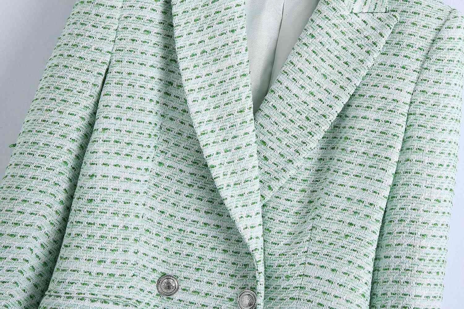 Suit Collar Double Breasted Chic Female Suit Women's Fashionable Plaid Texture Slim Suit Jacket 210507