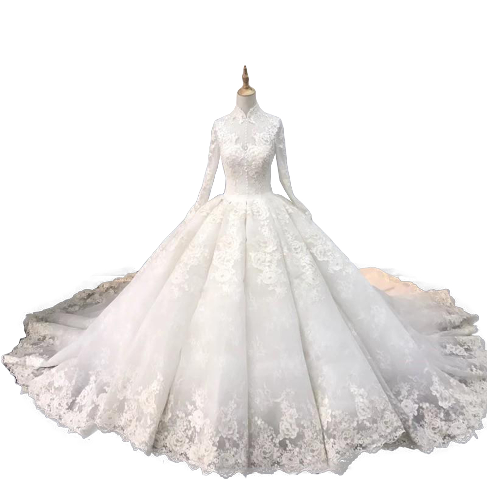 Vintage Wedding Dresses With High-Neck Long-sleeve Appliqued Race Vintage Ball Gown Wedding Dress Custom Made Vestidos De Novia