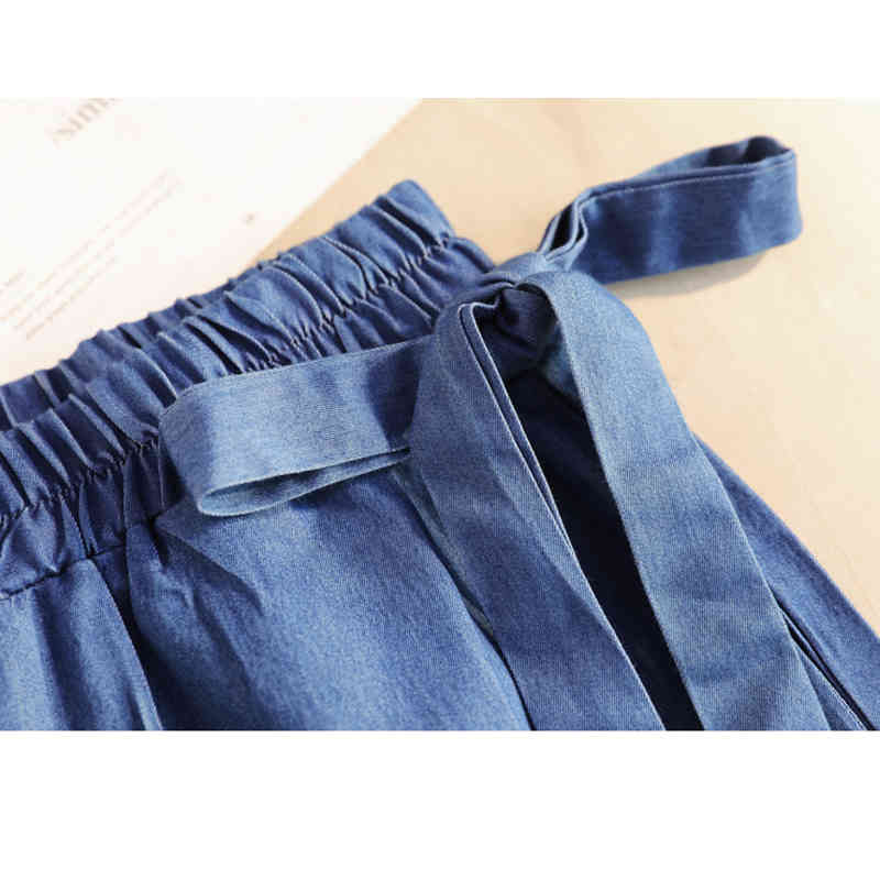 Thin Trousers Pantalon Summer Straight Loose Blue Jeans For Women Casual Plus Size Elastic Waist Denim Pants 10252 210415