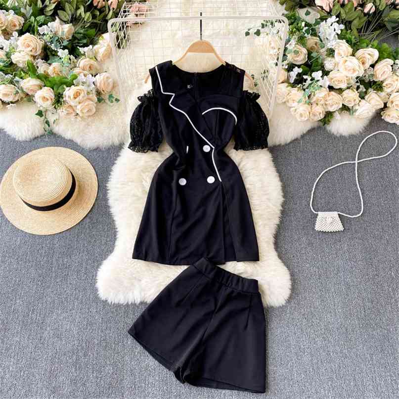 Women's Office 2 Piece Set Off Shoulder Lace Spliced Puff Sleeve Double Breasted Long Top + Short Pants Suits Women Clothing 210603, Black
Women's Office 2 Piece Set Off Shoulder Lace Spliced Puff Sleeve Double Breasted Long Top + Short Pants Suits Women Clothing 210603, Black