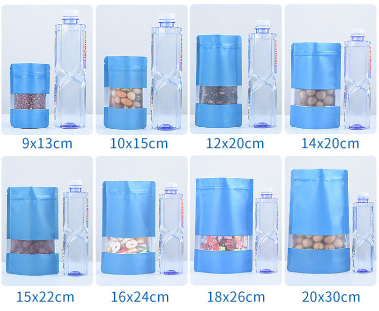 100pcs Matte Blue Window Zip Lock Aluminum Foil Bag Stand up Resealable Coffee Powder Snack Nuts Cereals Xmas Wedding Gifts Heat Sealing Packaging Pou