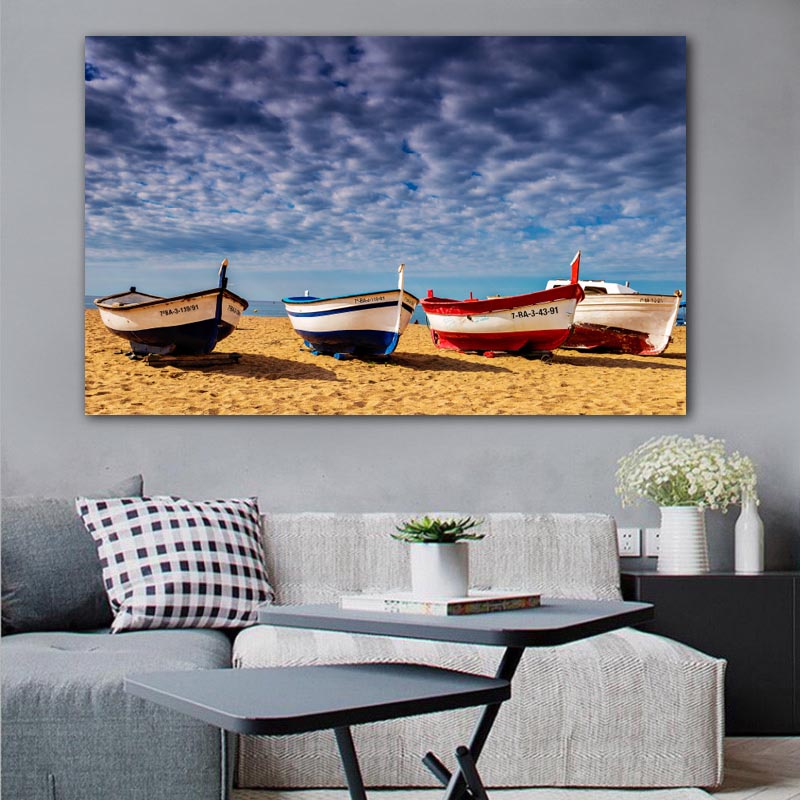 Modern Large Size Landscape Poster Wall Art Canvas Painting Boat Beach Picture HD Printing For Living Room Bedroom Decoration
