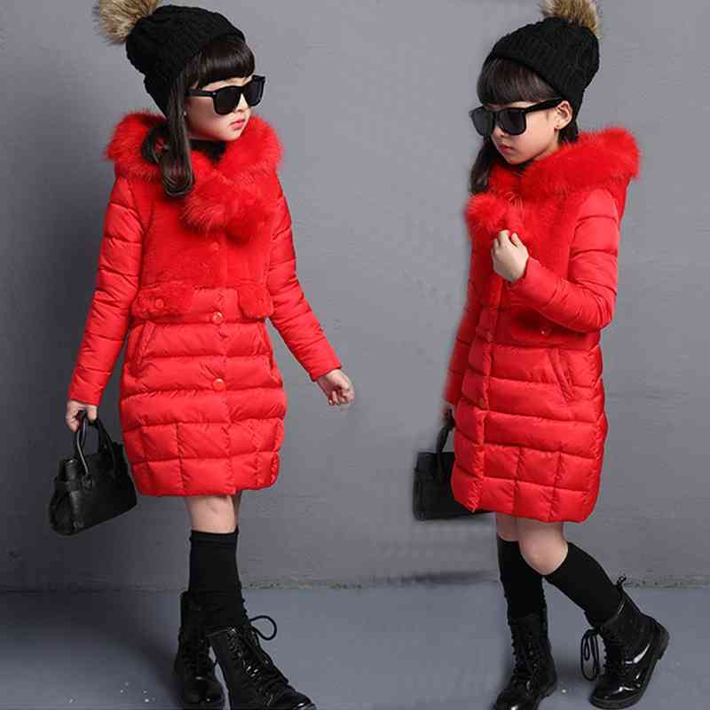 Winter Girls Jackets Fashion Fur Collar Kid's Outerwear Coat Clothes Long Toddler Children Down Parkas 210508