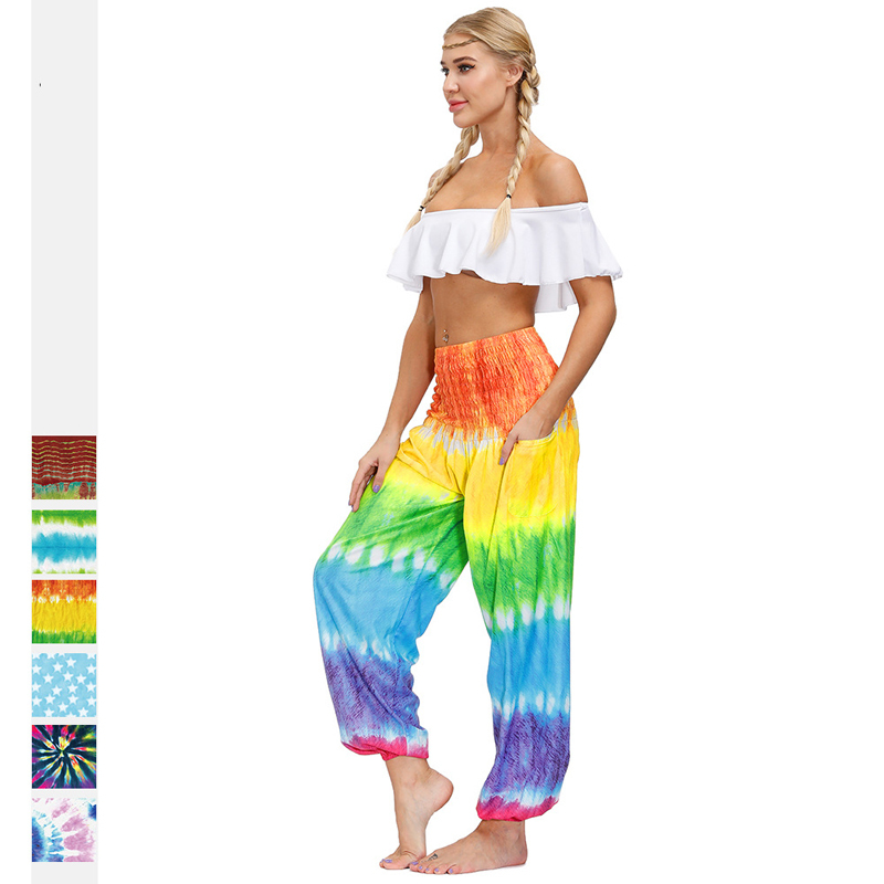 Loose Pants Seamless Leggings pants Ladies Bohemian Tie Dye Digital Printed Sports slim Pants High Waist Bloomers for woman 210515