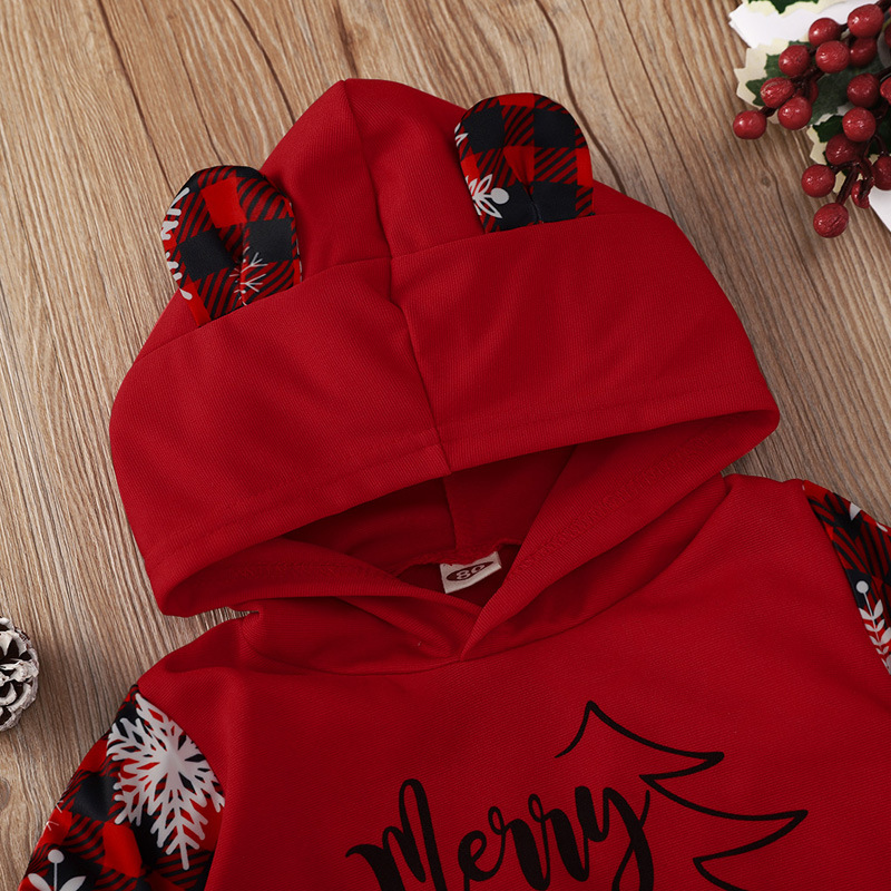 Xmas Newborn Girls Clothes Sets Spring Autumn Fashion Girl Outfits Red Checked Hooded Long Sleeved Snowflake Printed Bady Suit Kids Clothing