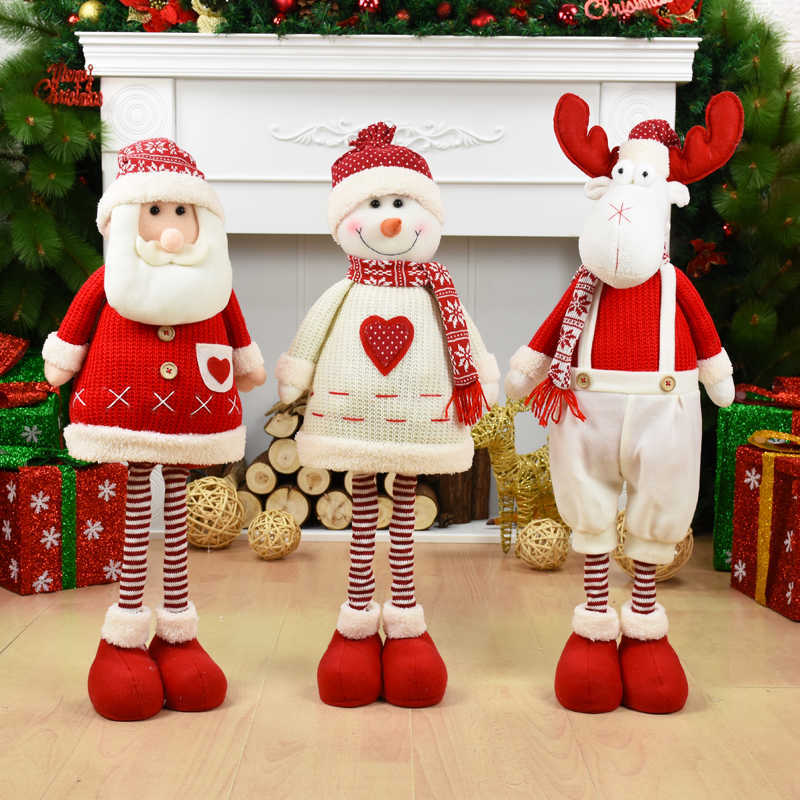 Big Size Dolls Retractable Santa Claus Snowman Elk Toys Figurines Christmas Gift for Kid Red Xmas Tree Ornament 211015