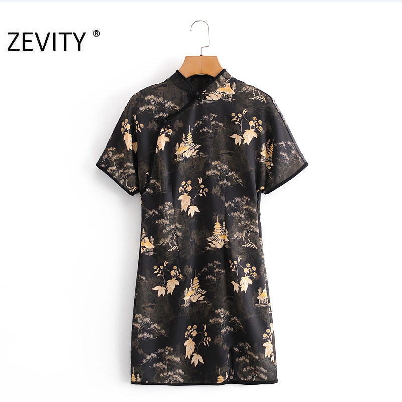 Zevity Chinese Style New Women Vintage Short Sleeve Print A Line Mini Dress Female Retro Stand Collar Chic Buckle Vestido DS4577, As pic ds4577ly
Zevity Chinese Style New Women Vintage Short Sleeve Print A Line Mini Dress Female Retro Stand Collar Chic Buckle Vestido DS4577, As pic ds4577ly